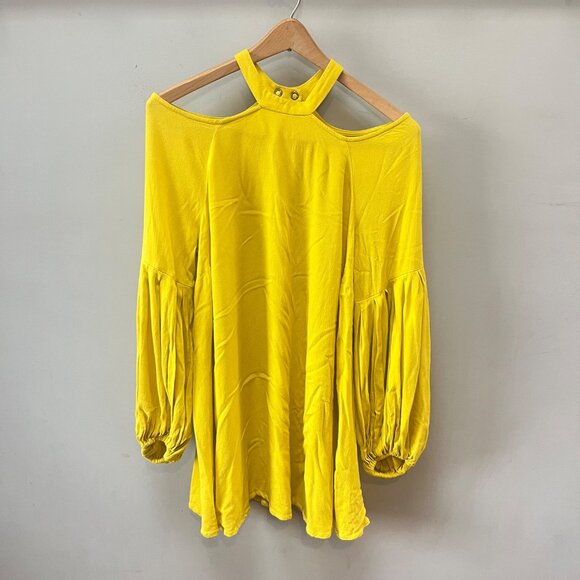 Free‎ People Drift Away Yellow Cold Shoulder Mini Dress Size S - Picture 2 of 6